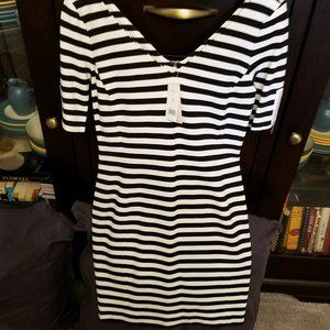 Banana Republic Black White Striped Short Sleeve Dress with Zipper Accents 8P